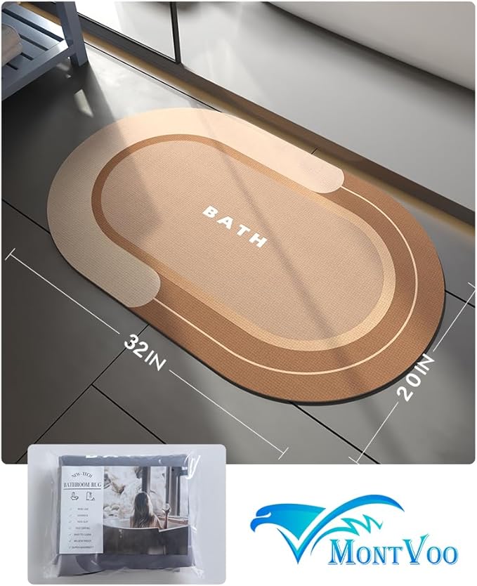 MontVoo Bath Mat - Non Slip, Quick Dry, Stain Resistant Bath Mat Rug for Bathroom Floor - Easy Care Shower Rug for Outside Bathtub - 20"x32" Brown