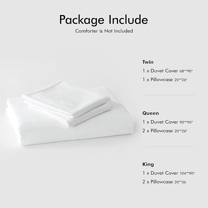 FOSSA White Duvet Cover Set, 100% Washed Cotton Linen Feel Super Soft Breathable Cozy 3 Pieces Bedding Sets Solid Off White King