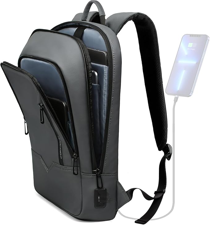 hk Backpack for Men Business Slim Backpack with USB Charger Computer Lightweight Anti-theft Travel (Dark Grey, 15.6 Inch)