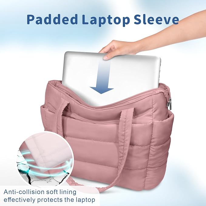 TOPDesign Puffer Tote Bag for Women, Lightweight Puffy Handbag with Compartments, Quilted Shoulder Bag for Work, Travel, Gym