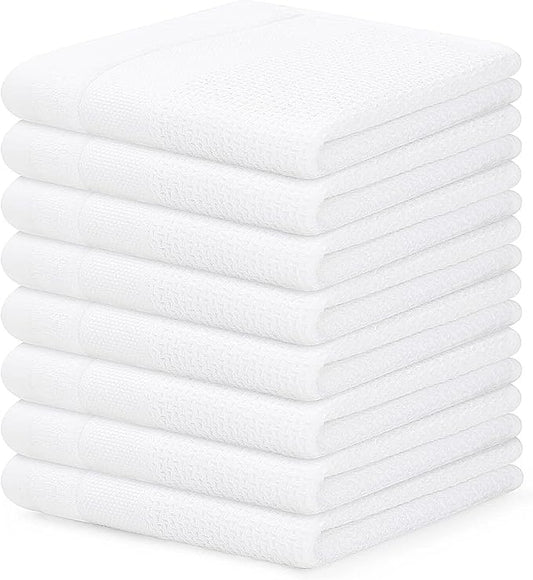 Homaxy 100% Cotton Dish Cloths, 8 Pack - 12 x 12 Inches, Waffle Weave Super Soft and Absorbent Dish Towels Quick Drying Dishcloths, White