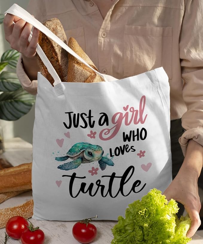 Lake Turtle Canvas Tote Bag for Women Teen Girls Gifts Cute Small Travel Work Tote Bags Reusable Grocery Bags Shoulder Bag