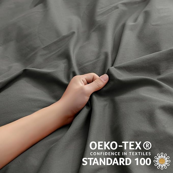 JELLYMONI Gray Duvet Cover Full Size - 100% Washed Cotton Linen Like Textured Comforter Cover, 3 Pieces Breathable Soft Bedding Set with Zipper Closure (Dark Gray, Full 80"x90")