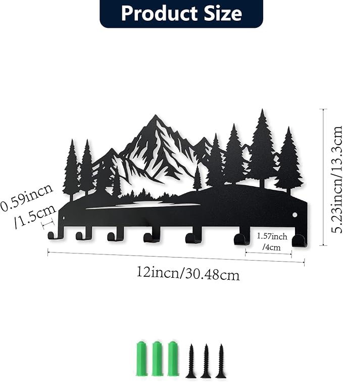 Wall Mounted Key Rack | Metal Key Rack Hook Organizer | Metal Key Organizer with 7 Hooks Wall Decoration for Front Door, Hallway, Kitchen, Office(Woodland)