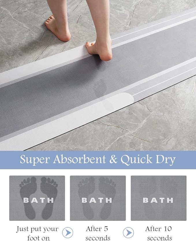 MontVoo-Bath Mat Rug Long Non Slip Super Absorbent Bathroom Runner Stain Resistant Quick Dry Thin Bathroom Mat Fit Under Door-24"x70",Gray