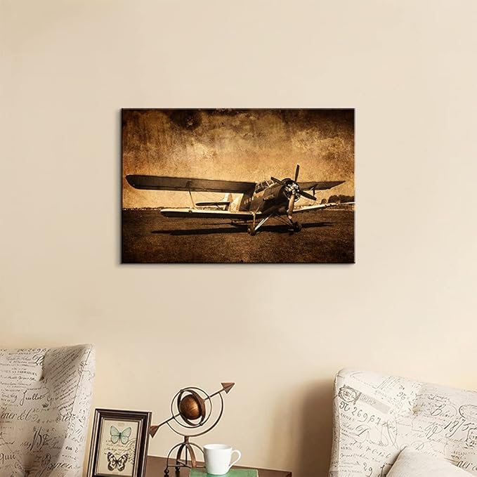 Airplane Decor Vintage Airplane Poster Aviation Art Military Wall Art Aviation Wall Painting Jet Poster Plane Decor for Boys Room (12''Hx18''W)
