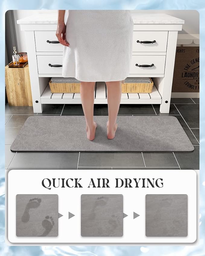 MontVoo -Bath Mat-Rubber Backing Non Slip Quick Dry Absorbent Thin Bathroom Rugs Fit Under Door-Faux Suede Surface Bathroom Floor Mats-Shower Rug for in Front of Bathtub Shower Gray Rug Set