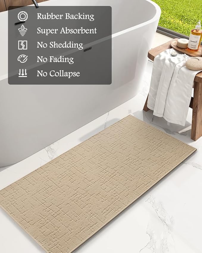 AMOAMI-Bath Mat-Absorbent Quick Dry Bathroom Floor Mats-Washable Rubber Backing Bath Mats for Bathroom Rugs Fit Under Door-Bath Rug for in Front of Sink Bathtub Shower Room, Camel 24''x48''