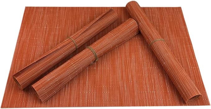 WAZAIGUR Placemats Set of 4 for Dining Table Heat-Resistant Washable Place Mats Woven Vinyl Kitchen Table Mats Easy to Clean,Orange