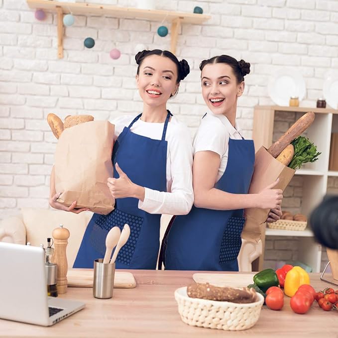 Total 6PCS Blue Bib Apron Adult with 2 Pockets for Women Men Chef Cooking Kitchen (6, Deep Blue)