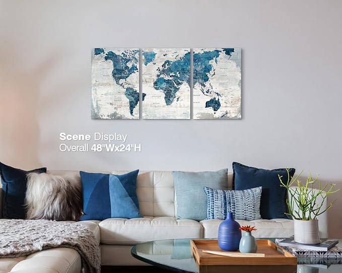 Living Room Wall Art Office Pictures Wall Decor for Bedroom Canvas World Map Art Kitchen Decor Framed Paintings for Wall Decorations