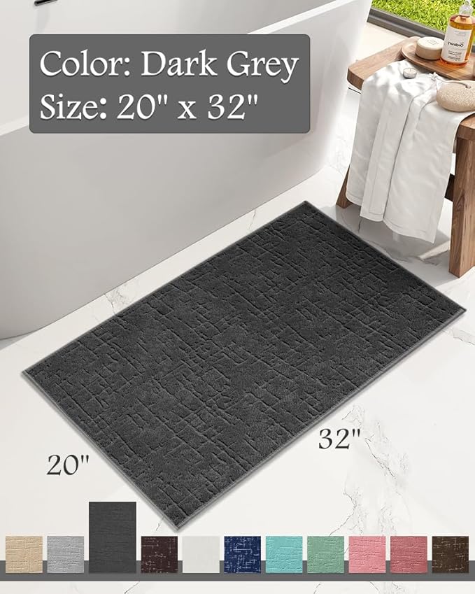 AMOAMI-Bath Mat-Absorbent Quick Dry Bathroom Floor Mats-Washable Rubber Backing Bath Mats for Bathroom Rugs Fit Under Door-Bath Rug for in Front of Sink Bathtub Shower Room, Dark Grey 20''x32''