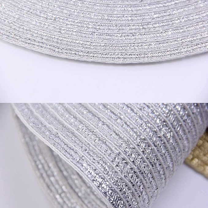 SHACOS Silver Glitter Round Braided Placemats Set of 8 Sparkle Bling Washable 15 inch Round Table Mats Woven Place Mats for Dining Table Christmas Home Table Decor (Silver, 8)