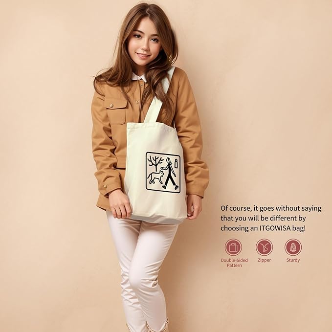 Canvas Tote Bag for Women, Aesthetic Tote Bag with Zipper Pocket for Grocery Travel Work Gift, Canvas Shopping Bag