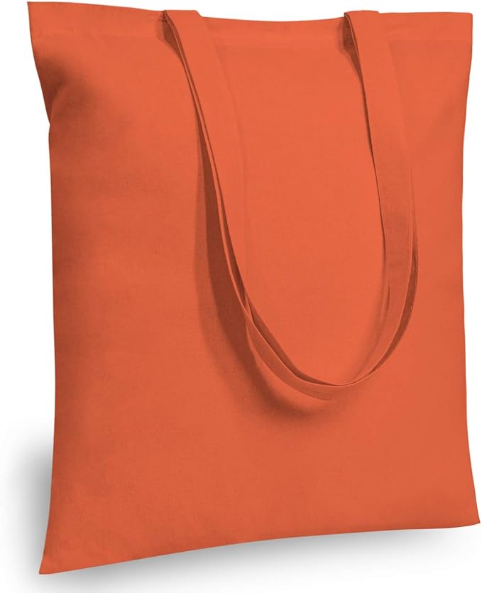 TOPDesign 6-Pack Economical 16"x15" Orange Cotton Tote Bag, Lightweight Medium Reusable Grocery Shopping Cloth Bags, Suitable for DIY, Advertising, Promotion, Gift, Activity