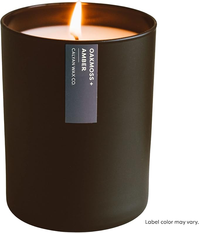 Calyan Wax Co. Soy Wax Candle, Oakmoss + Amber Scented Candle, 75 Hour Burn Time, Aromatherapy Soy Candles, Non Toxic & Vegan Soy Wax, Black Tumbler Scented Candles, 10.2oz