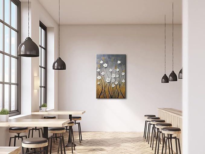 Wieco Art Morning Dancing 100% Hand Painted Oil Paintings Abstract Canvas Wall Art Modern Stretched Flowers Artwork Ready to Hang for Living Room Home Decorations and Wall Decor