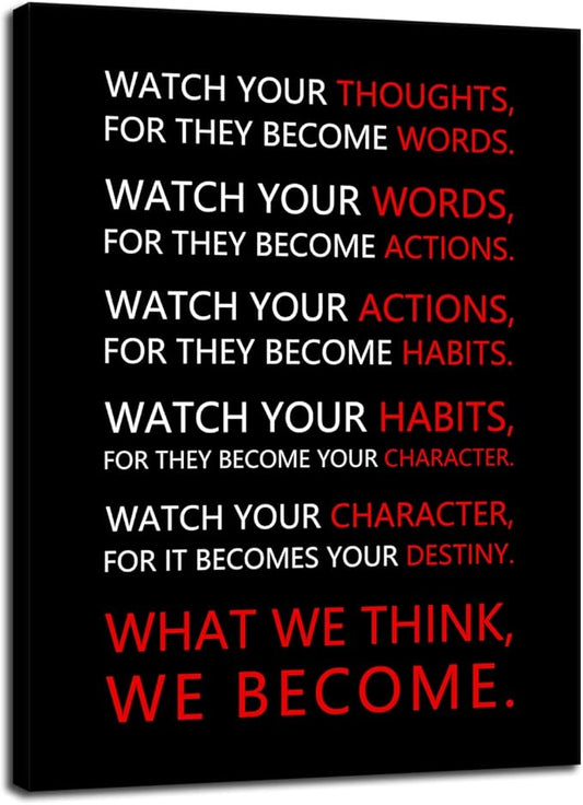 Watch Your Thoughts Inspirational Wall Art for Office Classroom Motivational Canvas Painting Inspiring Quotes Posters Prints Artwork Living Room Home Decor Framed Ready to Hang [18''W x 24''H]