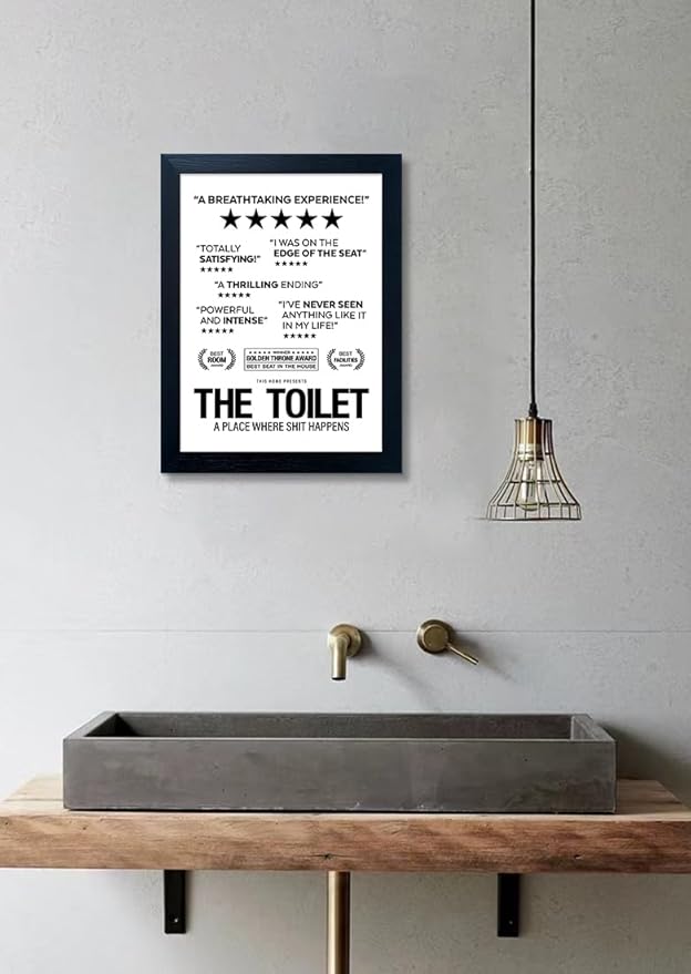 Black and White Wall Art - Bathroom Rules Sign, Framed Toilet Art Decor, Funny Loo Poop Humor Decorations