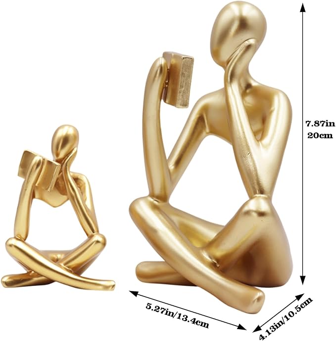 Gold Reading Women Statue, Thinker Sculptures, Abstract Art Ornament, Modern Aesthetic Figurine Decoration, Suitable for Home Living Room Bedroom Office Shelf Table Desk Bookshelf Decor (Gold Right)