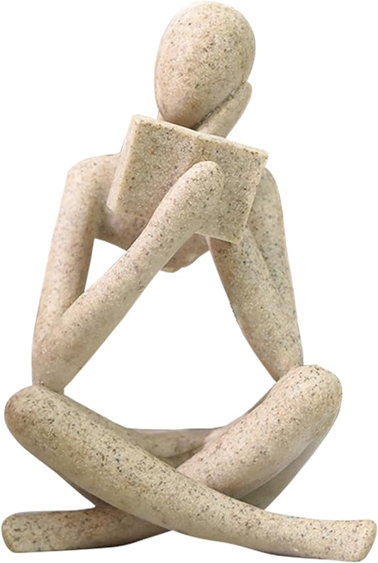 Gold Reading Women Statue, Thinker Sculptures, Abstract Art Ornament, Modern Aesthetic Figurine Decoration, Suitable for Home Living Room Bedroom Office Shelf Table Desk Bookshelf Decor (Right)