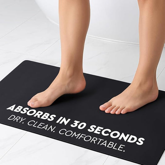 Homergy Bath Mat – Super‑Absorbent & Quick‑Dry with Non‑Slip Rubber Backing, Machine Washable & Odor Resistant – 18x28 in, Black