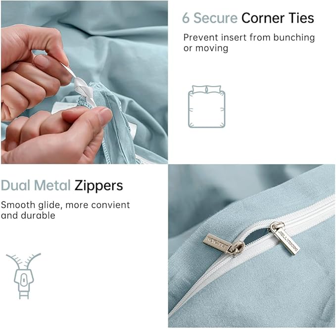 JELLYMONI Cotton Duvet Cover California King - 100% Washed Cotton Comforter Cover, 3 Pieces Breathable Soft Bedding Set with Zipper Closure (Light Blue,104"x98")