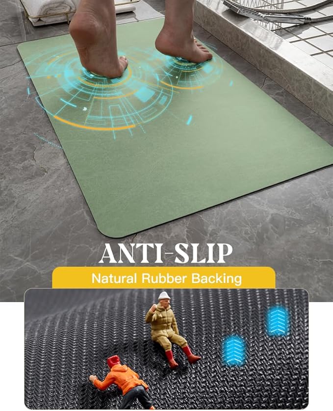 MontVoo -Bath Mat Rug-Rubber Backing Non Slip Quick Dry Absorbent Thin Bathroom Rugs Fit Under Door-Faux Suede Surface Bathroom Floor Mats-Shower Rug for in Front of Bathtub Shower Sage Green 17"x59"