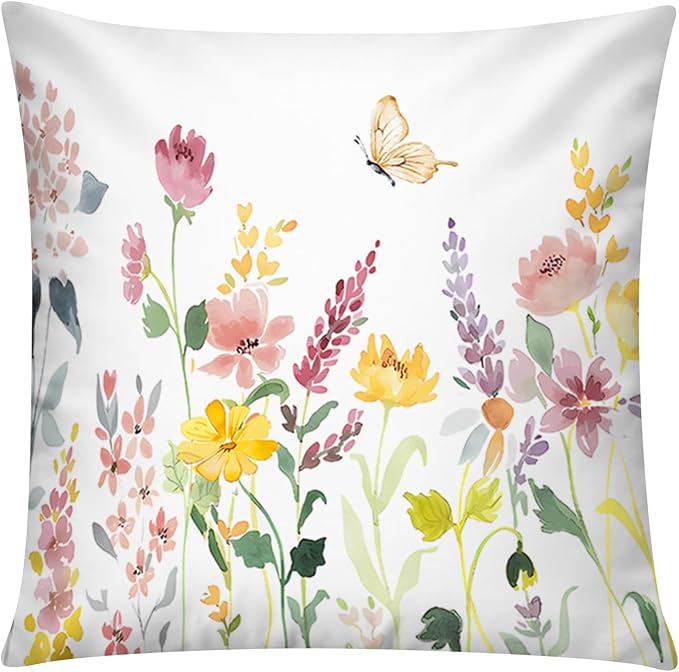 COMMINY 6 Pack Spring Floral Pillow Cover 18x18 Blossm Flower Throw Pillow Covers Vibrant Color in 6 Unique Patterned Cushion Covers for Couch Sofa Living Room Home 6 P