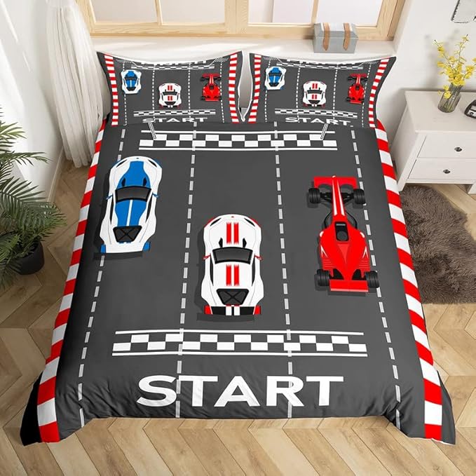 Feelyou Race Car Duvet Cover Set for Kids Boys Teens Extreme Sports Comforter Cover Sports Car Bedding Set 1 Duvet Cover & 1 Pillowcase