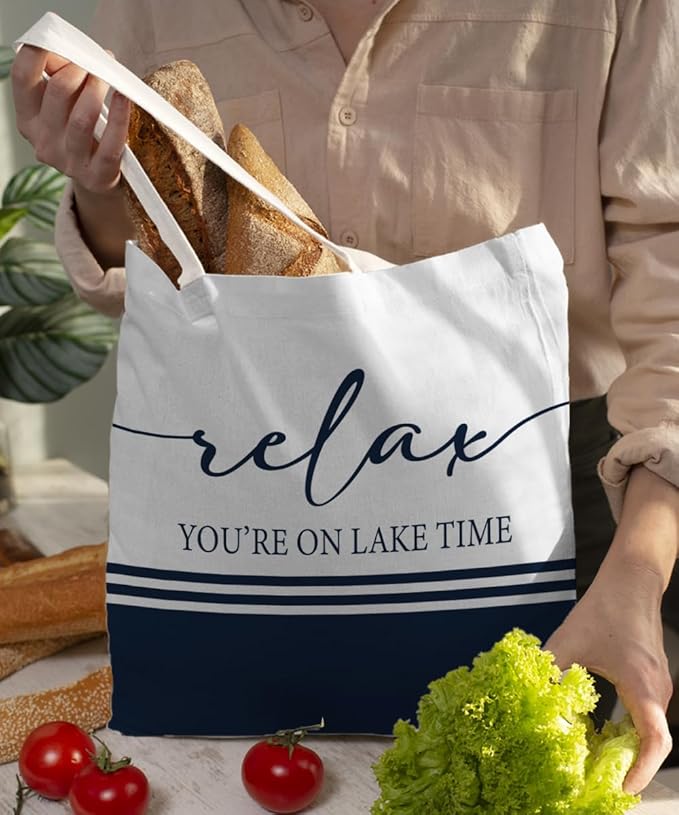 Lake Turtle Canvas Tote Bag for Women Teen Girls Gifts Cute Small Travel Work Tote Bags Reusable Grocery Bags Shoulder Bag