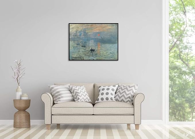 Wieco Art Framed Art Impression Sunrise Canvas Prints of Claude Monet Famous Paintings Reproduction Seascape Artwork Pictures on Canvas Wall Art for Home Decorations Black