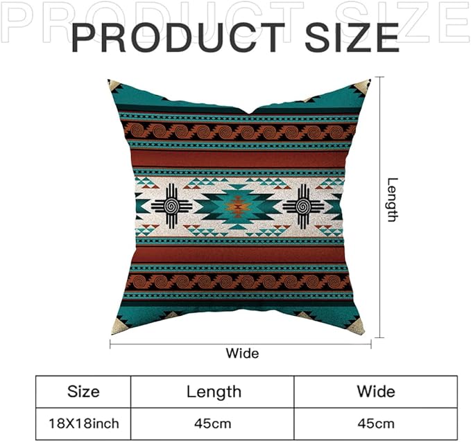 Western Throw Pillow Covers Set of 6, Southwest Aztec Mexican Turquoise Home Decor Ethnic Tribal Navajo Outdoor Couch Decorative Cushion Case 18"X18"