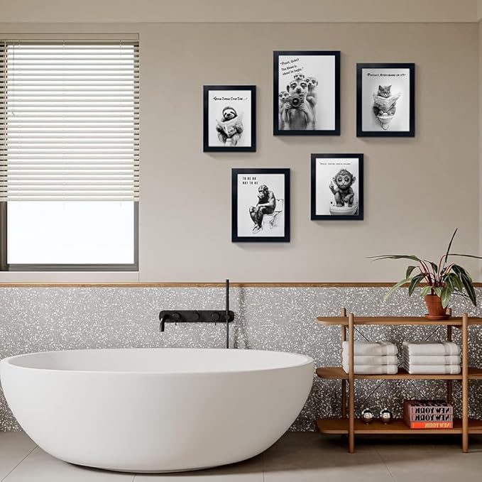 Orvannaatr Frame Bathroom Wall Art, Black and White Meerkat Canvas Wall Art - Meerkat Painting with Camera - for Toilet Bathroom Animal Art- 11 "x 14"