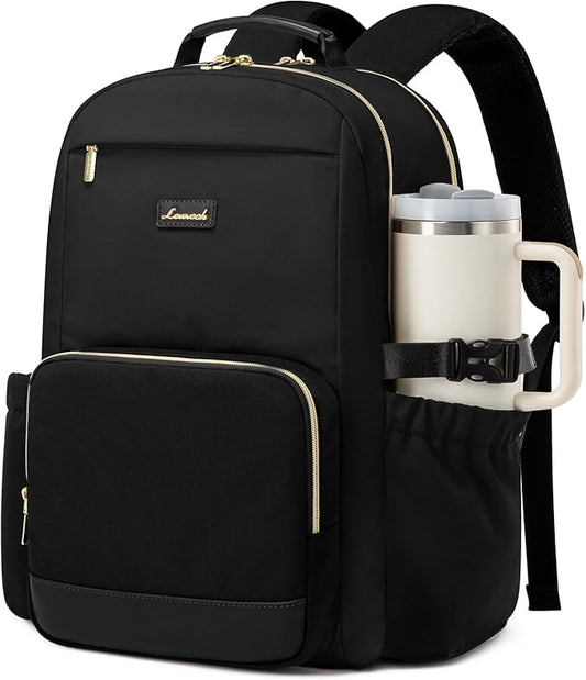 LOVEVOOK Laptop Backpack for Women with Pouch Pocket for Large Capacity Cup,18 Inch Laptop Computer Bag Travel Backpack Purse,Waterproof Work Business Backpack College Teacher Bags,Black