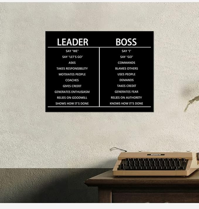 Leader Boss Difference Inspirational Wall Art for Office Black Positive Canvas Poster Painting Prints Wall Pictures for Living Room Home Decor Framed Artwork [18''W x 24''H]