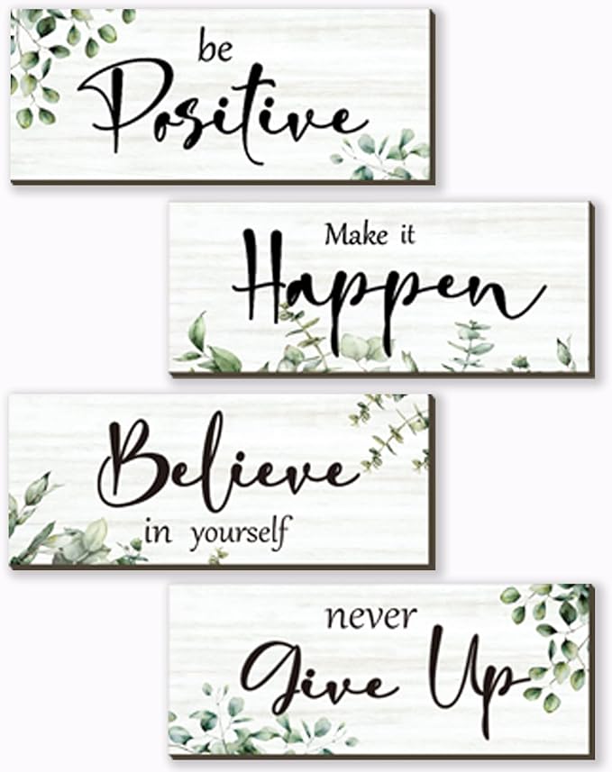 4 Pcs Green Office Decor For Women Motivational Wall Decor Inspirational Office Wall Decor With Positive Sayings Wooden Hangings for Home Office Bathroom Bedroom Kitchen(Green Leaf 10x4")