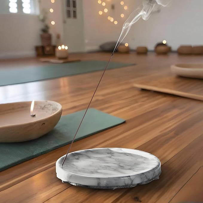 Ember Echo 7.1-Inch Natural Marble Incense Holder,Handmade Large Incense Burner for Meditation Yoga SPA, Long Incense Sticks Holder for Palo Santo/Sage/Cone/(Grey and White)