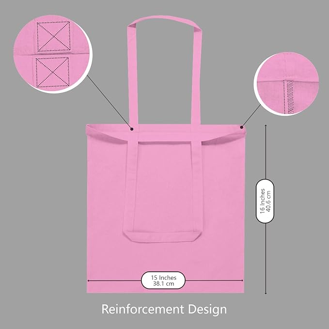 TOPDesign 6-Pack Economical 16"x15" Baby Pink Cotton Tote Bag, Lightweight Medium Reusable Grocery Shopping Cloth Bags, Suitable for DIY, Advertising, Promotion, Gift, Activity