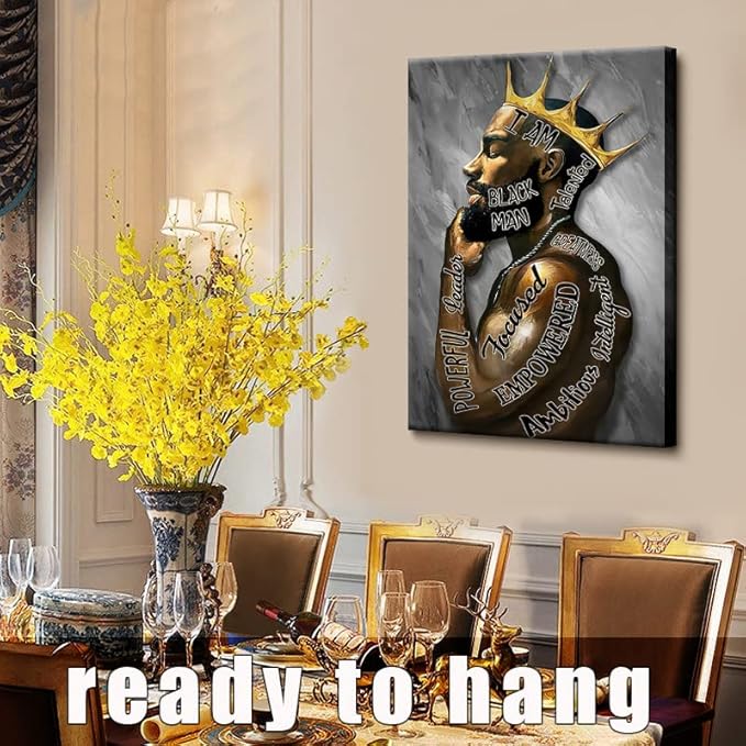 Framed Large 24" x 36" African American Canvas Wall Art Decor Black Man King Men Posters Prints Artwork Pictures Paintings for Living Room Bedroom hallway Office Men's Room Decoration Ready to Hang(King, 24"Wx36"H Framed)