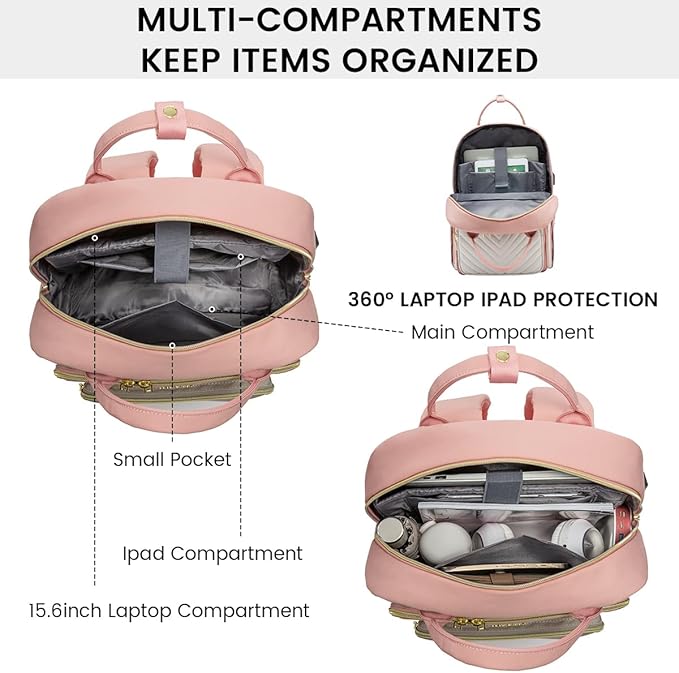 LOVEVOOK Laptop Backpack for Women, Water Resistant Travel Work Backpacks Purse Stylish Business Teacher Nurse Computer Bag with USB Charging Port, Fits 15.6" Laptop