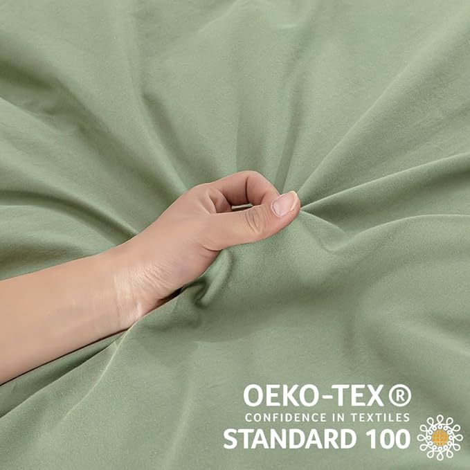 JELLYMONI Light Green Duvet Cover Full Size - 100% Washed Cotton Linen Like Textured Comforter Cover, 3 Pieces Breathable Soft Bedding Set with Zipper Closure (Light Green, Full 80"x90")