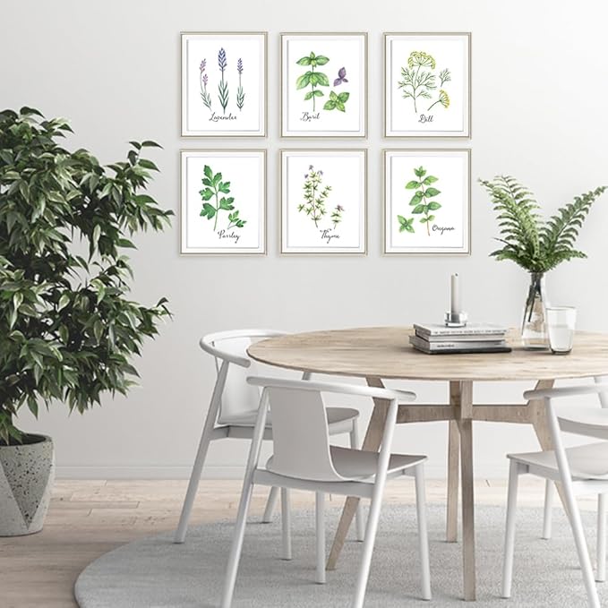 Botanical Prints Kitchen Herbs Wall Art - (Set of 6) - Unframed - 11x14