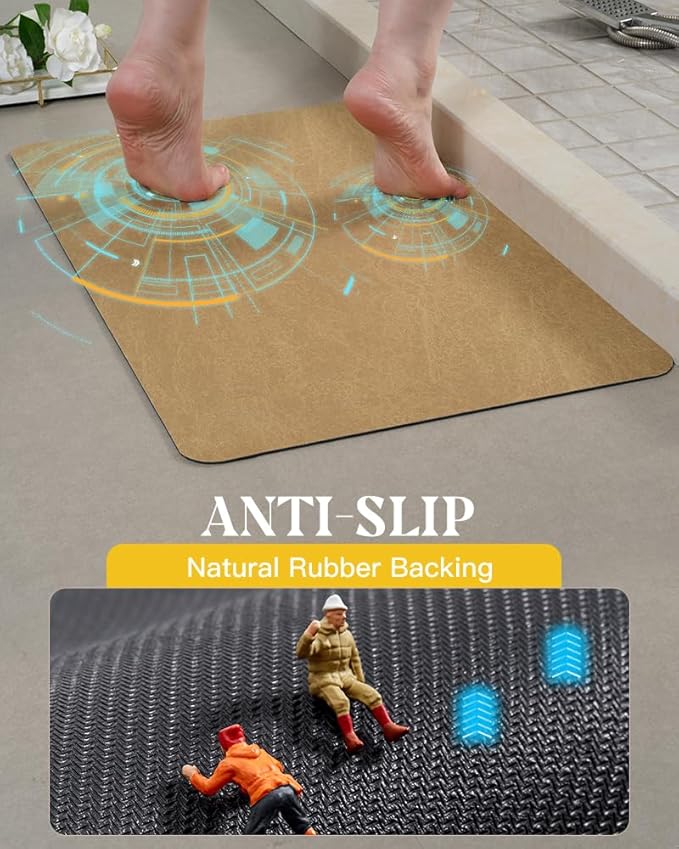 MontVoo -Bath Mat Rug-Rubber Backing Non Slip Quick Dry Absorbent Thin Bathroom Rugs Fit Under Door-Faux Suede Surface Bathroom Floor Mats-Shower Rug for in Front of Bathtub Shower Camel 16"x24"