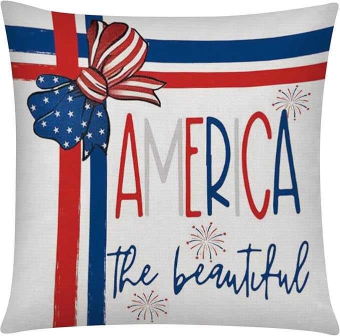 COMMINY 4th of July Pillow Covers 18x18 Set of 6 Patriotic Stripes Throw Pillow Cover American Flag Pillow Case Independence Memorial Day Decorations for Couch Home