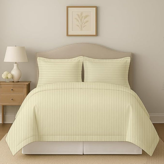 eBeddy Linens Luxury Ivory Striped Duvet Cover Set King XL 116x98 Size 800 TC Certified Egyptian Cotton Luxury Soft & Breathable Comforter Cover with Zipper Closure & Corner Ties