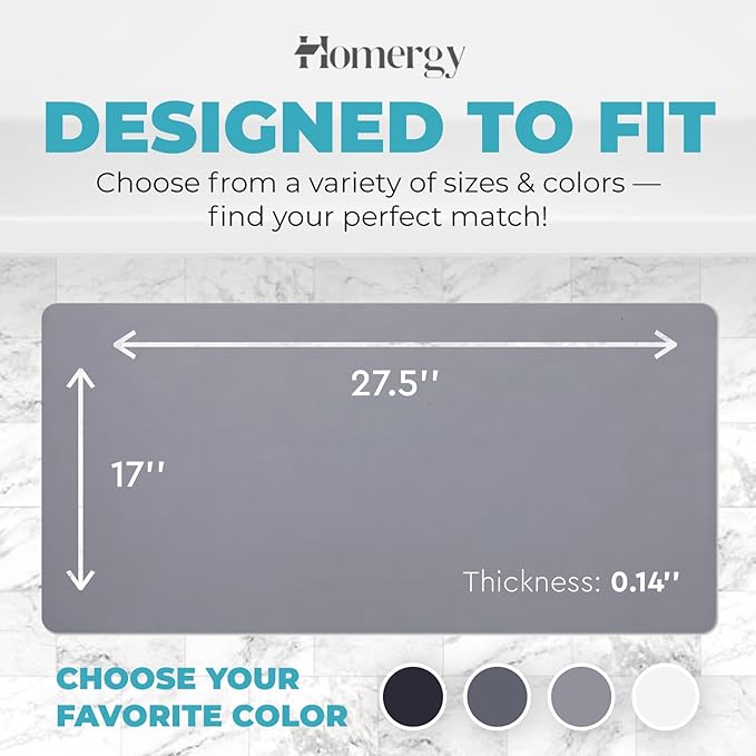 Homergy Bath Mat – Super‑Absorbent & Quick‑Dry with Non‑Slip Rubber Backing, Machine Washable & Odor Resistant – 18x28 in, Gray