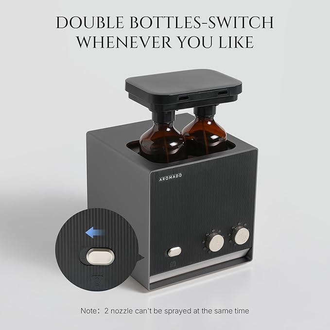 Smart Aroma Dual-Scent Waterless Essential Oil Diffuser, Cold Air Tech Scent Air Machine for 2000 Sq Ft, 2×200ml Hotel Collection Diffuser for Home & Office (Black Titanium, Two Scents)