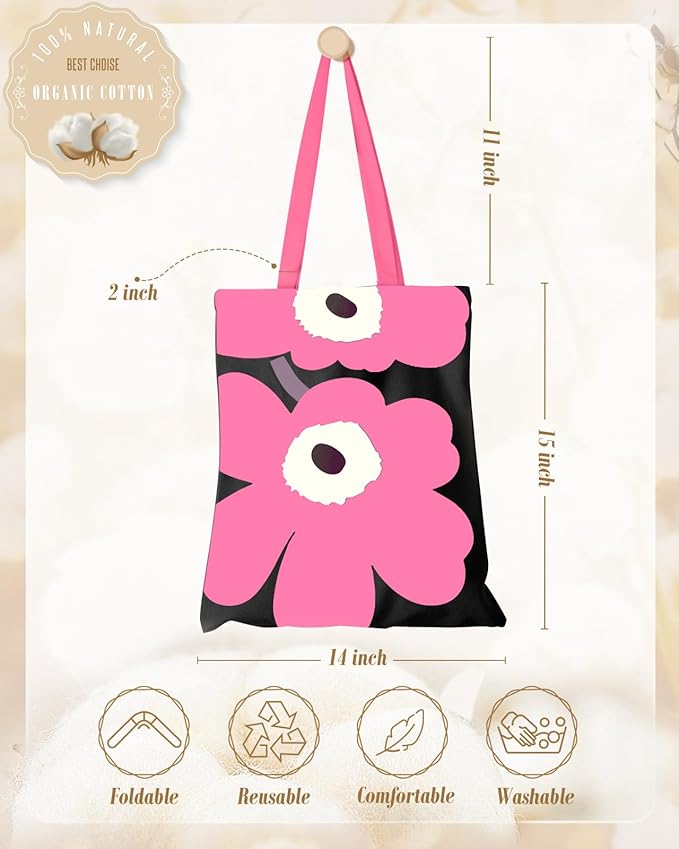 Aesthetic Canvas Tote Bag with Inner Pocket for Women, Cloth Cotton Totes Bag with Pattern for Shopping, Gym