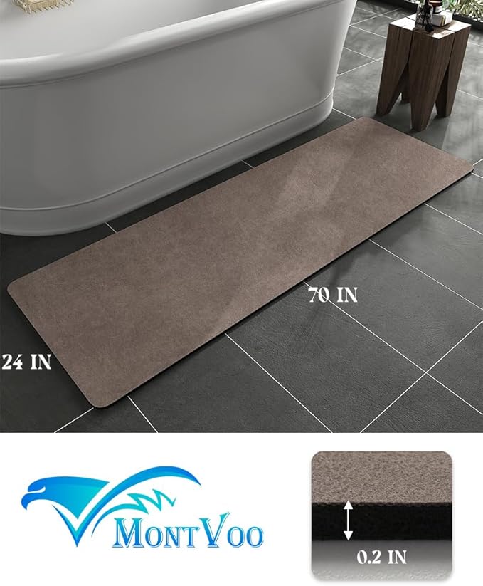 MontVoo -Bath Mat Rug-Rubber Backing Non Slip Quick Dry Absorbent Thin Bathroom Rugs Fit Under Door-Faux Suede Surface Bathroom Floor Mats-Shower Rug for in Front of Bathtub Shower Brown 24"X70"